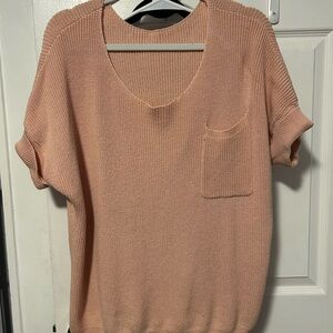 Peach Knit Short Sleeve Sweater